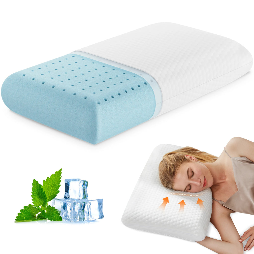 JHK 2-pieces Memory Foam Pillows Standard Size Neck Pillow Ventilated Cooling Bed Pillow with Removable Washable Cover Comfort