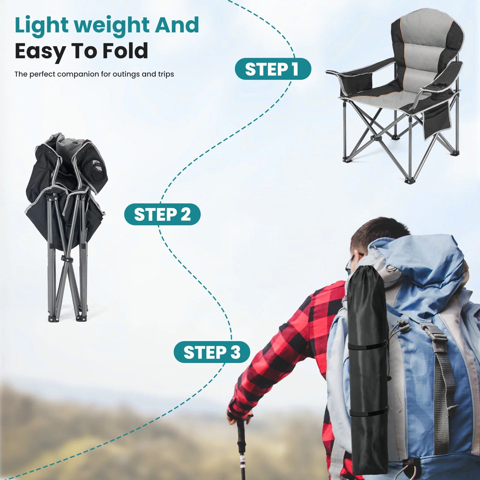 JHK Heavy Duty Camping Chair 450lbs Capacity Portable Folding Chair with Cup Holder Sturdy Steel Frame Outdoor Chair for Camping