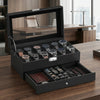 SONGMICS Watch Box, 12-Slot Watch Case Organizer with Large Glass Lid, 2 Layers, Removable Pillows, Metal Lock