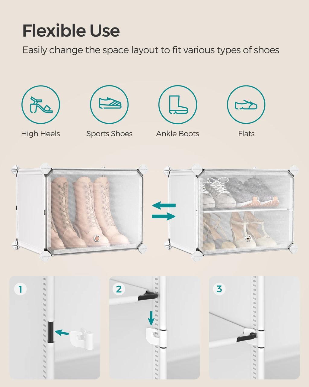 SONGMICS Shoe Rack, 12 Cubes Shoe Organizer with Doors, 48 Pair Plastic Shoe Storage Cabinet, for Bedroom, Entryway, Steel Frame