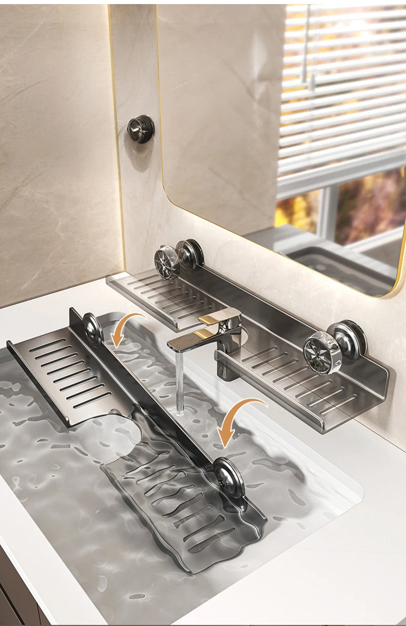 1pc Bathroom Sink Storage Rack Suction Cup Faucet Draining Rack Punch free Wall-mounted Toiletries Shelf Bathroom Organizer