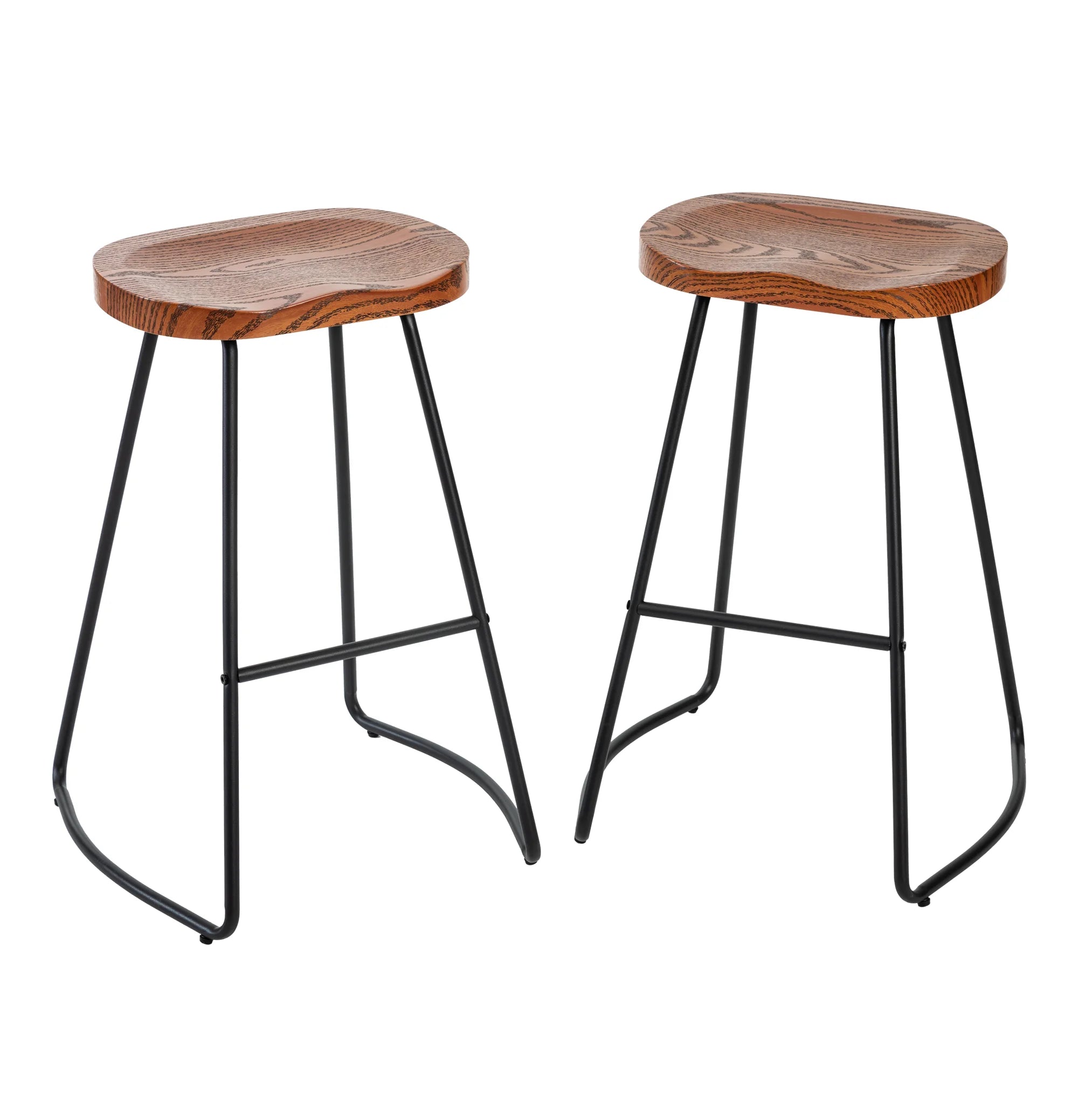 JHK 26 Inch Wood Saddle Seat Drawing Chair Bar Stools Counter Height Backless Counter Stools with Metal Legs for Office Home
