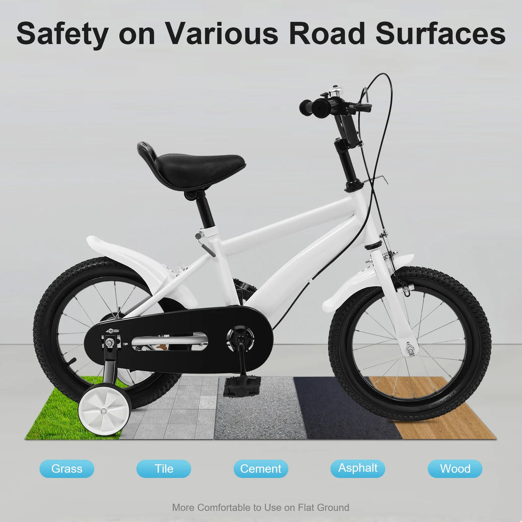 14 Inch Kids Bike w/ Training Wheels, Adjustable Seat Height Dual Brakes Children's Bicycle Kids Learning Bicycle for Boys Girls