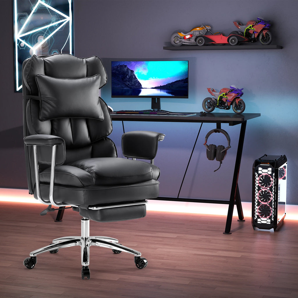 JHK PU Leather Ergonomic Office Computer Desk Chair High Back with Footrest Lumbar Support Height Adjustable For Home Office
