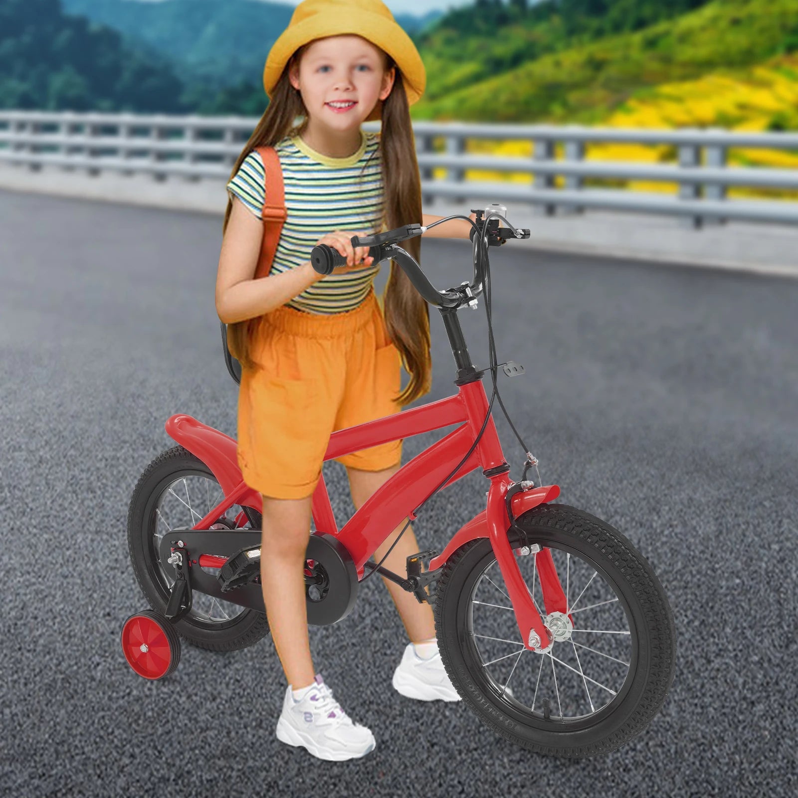 14 Inch Kids Bike w/ Training Wheels, Adjustable Seat Height Dual Brakes Children's Bicycle Kids Learning Bicycle for Boys Girls