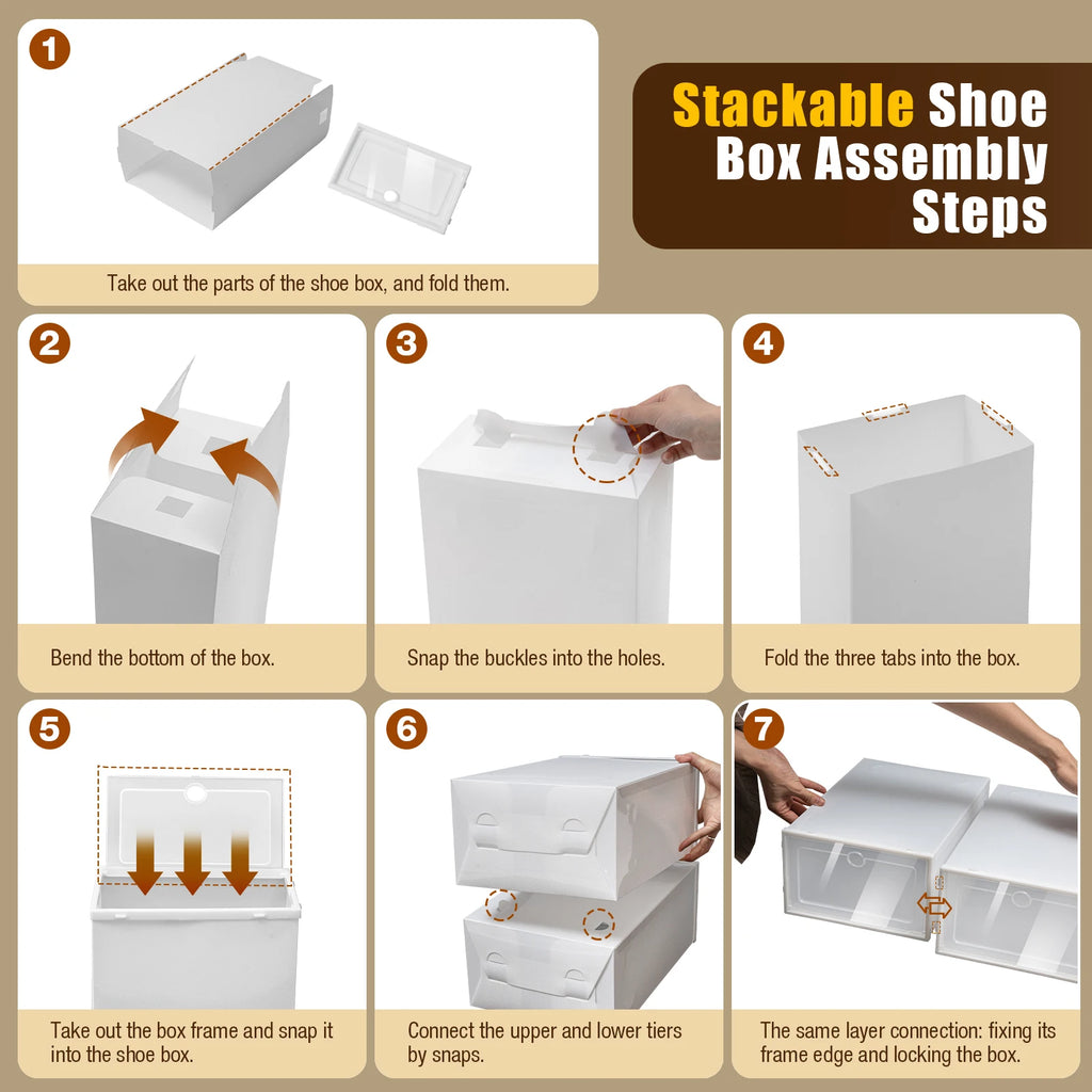 20/24PCS Foldable Flip Shoe Boxes Set Clear Plastic Stackable Storage Containers Home Organizer 33x23x14cm - Shoe Rack Case