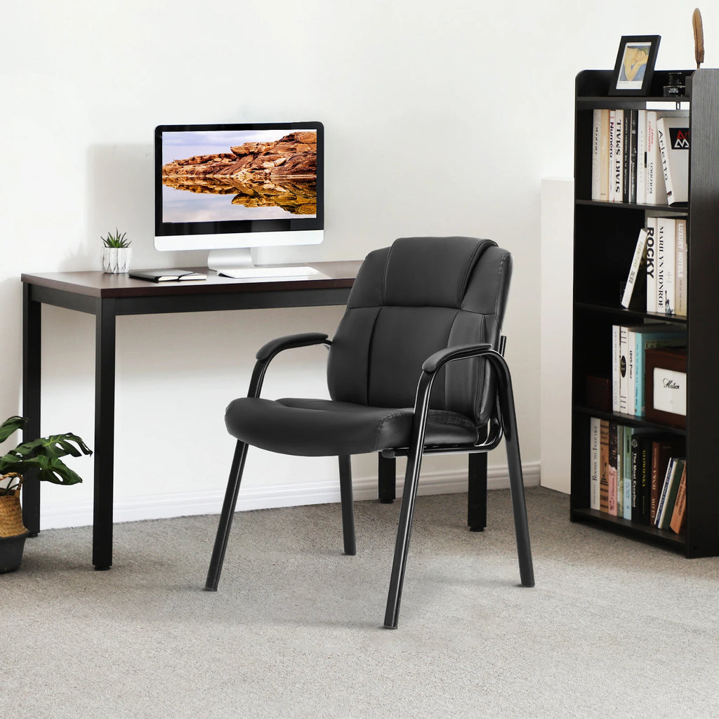 JHK PU Leather Padded Backrest Office Chair Living Room Ergonomic Waterproof Waiting Room Seat Thickened Sponge Cushion Arms