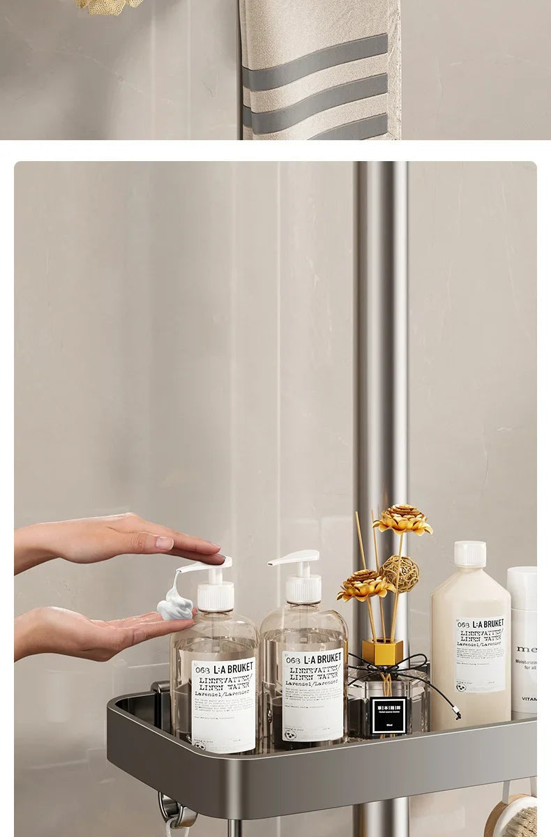 Bathroom Shower Head Holder Wall Mounted No Drilling Required Shampoo Organizer Rack Integrated Design Storage Shelf