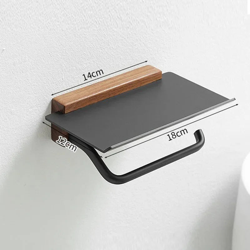 Wood Toilet Paper Holder Bathroom Wall Mount WC Paper Phone Holder Shelf Towel Roll Shelf Accessories Roll Holder