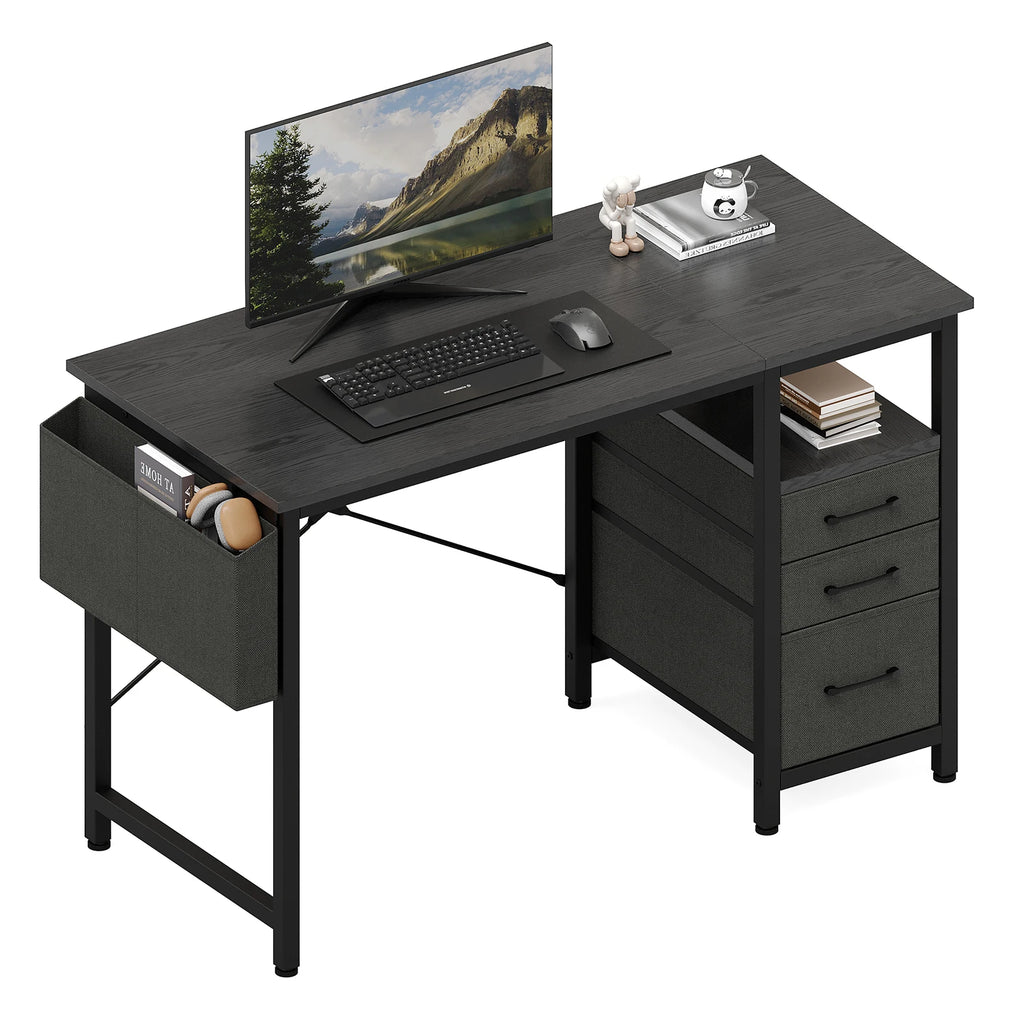 JHK 40 Inch Computer Desk with 3 Fabric Drawers Office Gaming Desk Writing Study Table with Side Pocket Space Saving Desk ﻿