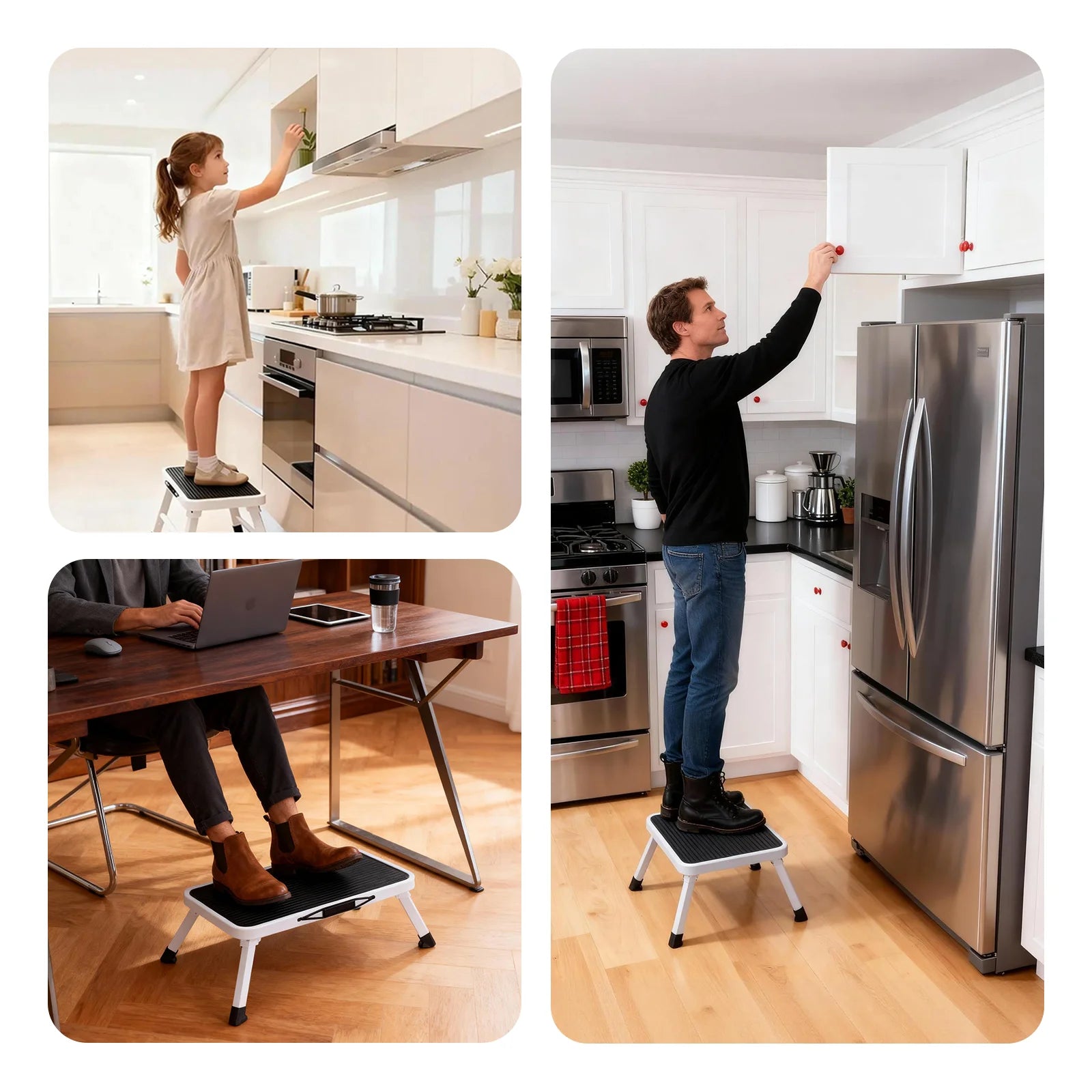 JHK Foldable 1-Step Ladder with Carrying Handle Non-Slip Platform Rubber Feet 330lbs Capacity Sturdy Metal for Kitchen Home