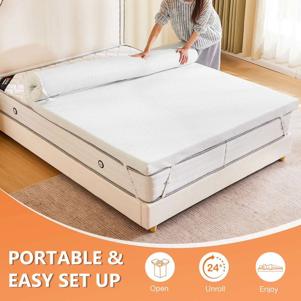 JHK 3 Inch with Fabric Cover Gel Memory Foam Mattress Topper Full Size Cooling Mattress Soft and Breathable Bed Topper