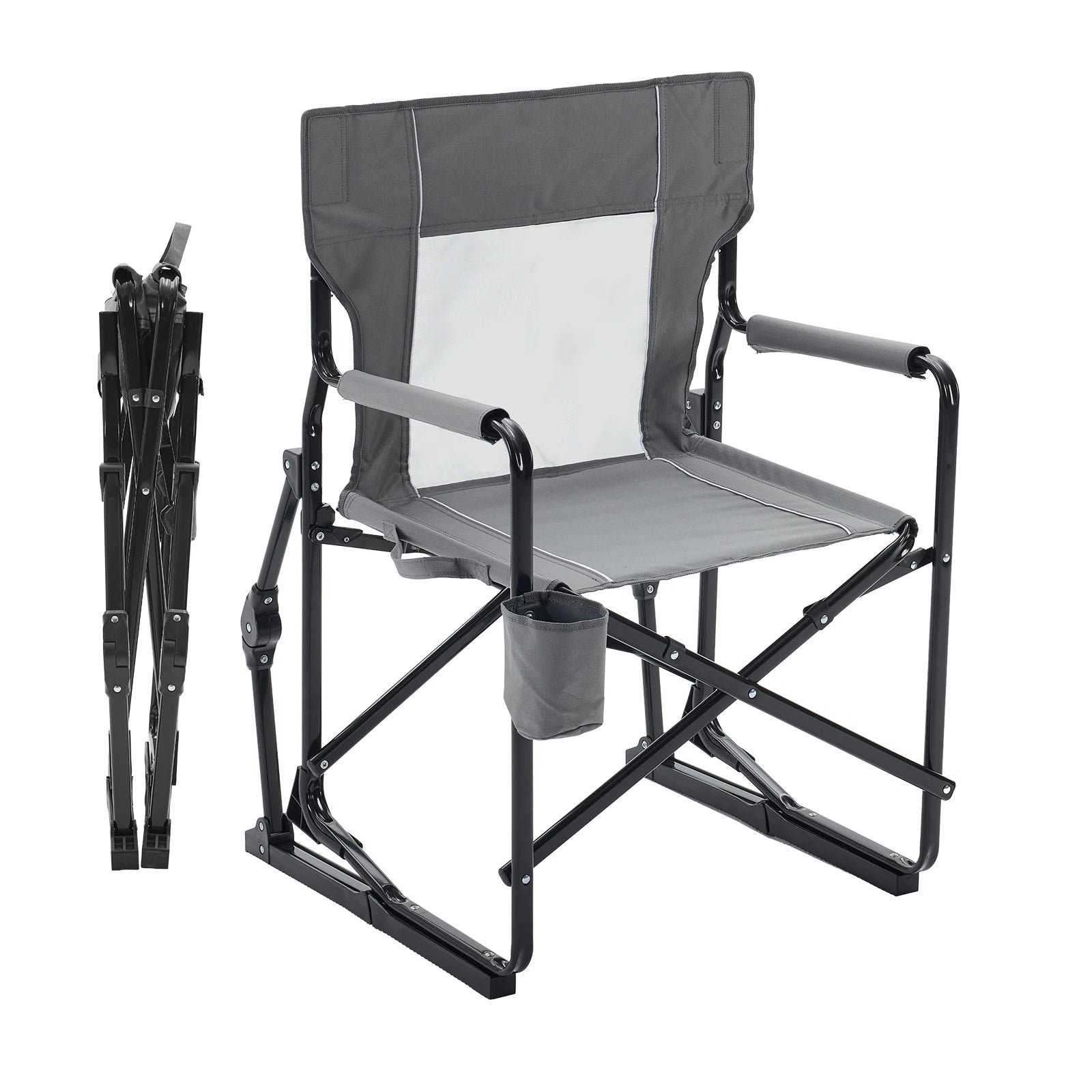 JHK Outdoor Folding Rocking Chair Portable Camping Patio Lounge Chair with Mesh Back Waterproof Armrests Foldable Seat for Patio