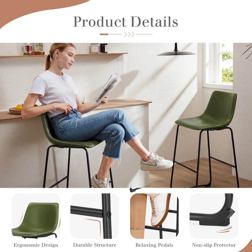 JHK 2 Pack Pu Leather Counter Height High Chair For Home and Office Comfortable Sponge Cushion Outdoor and Indoor Sturdy Chairs
