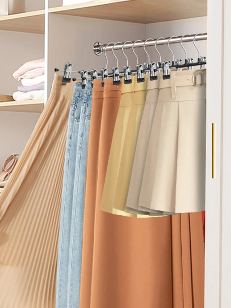 Stainless Steel Wardrobe Clothes Drying Rack With Clips For Pants