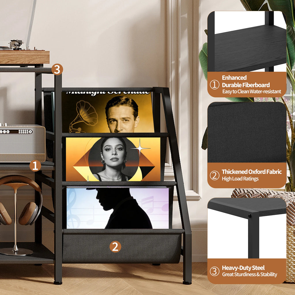 JHK 3-Tier AV Media Stand CD Rack Storage Cabinet with Sturdy Steel Shelves Collection DVD Organizer for Living Room Home Office