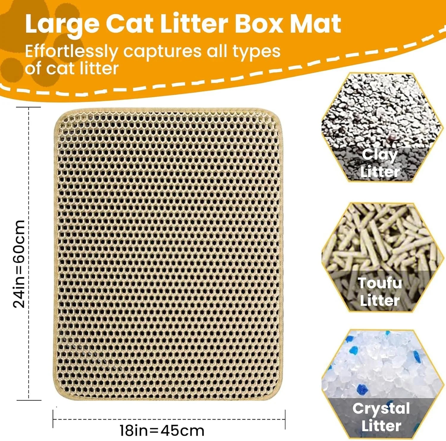 NEWc Large Size Cat Litter Mat-Advanced Honeycomb Double Layer Design,Urine Waterproof,Easy Cleaning,Scatter Control,Stay Clean