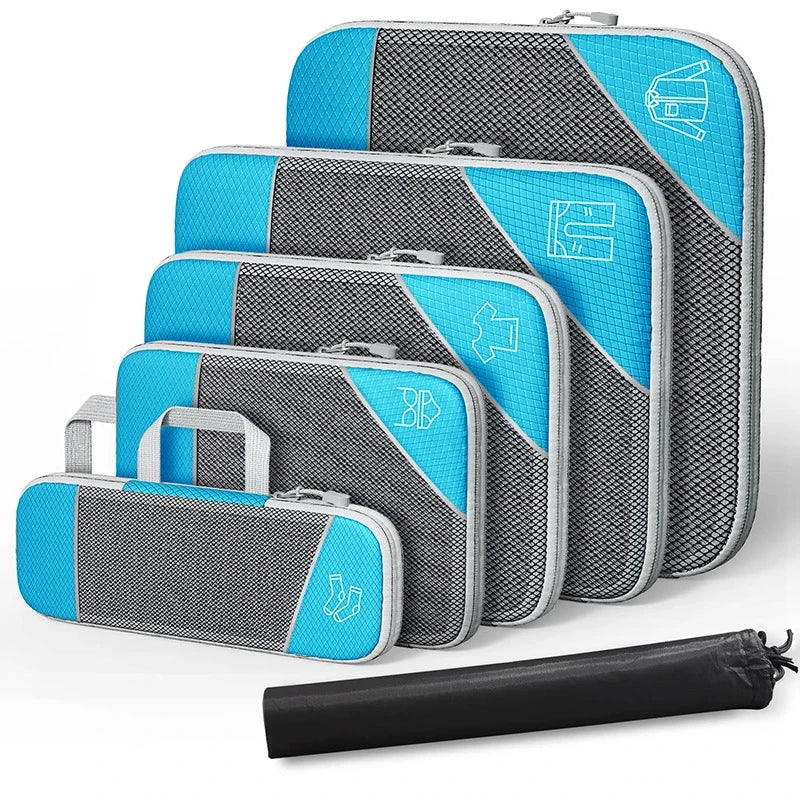 6Pcs Set Travel Storage Organizer Portable Clothes Storage Bags Lightweight Suitcase Bag Compressed Packing Cubes Luggage Bags