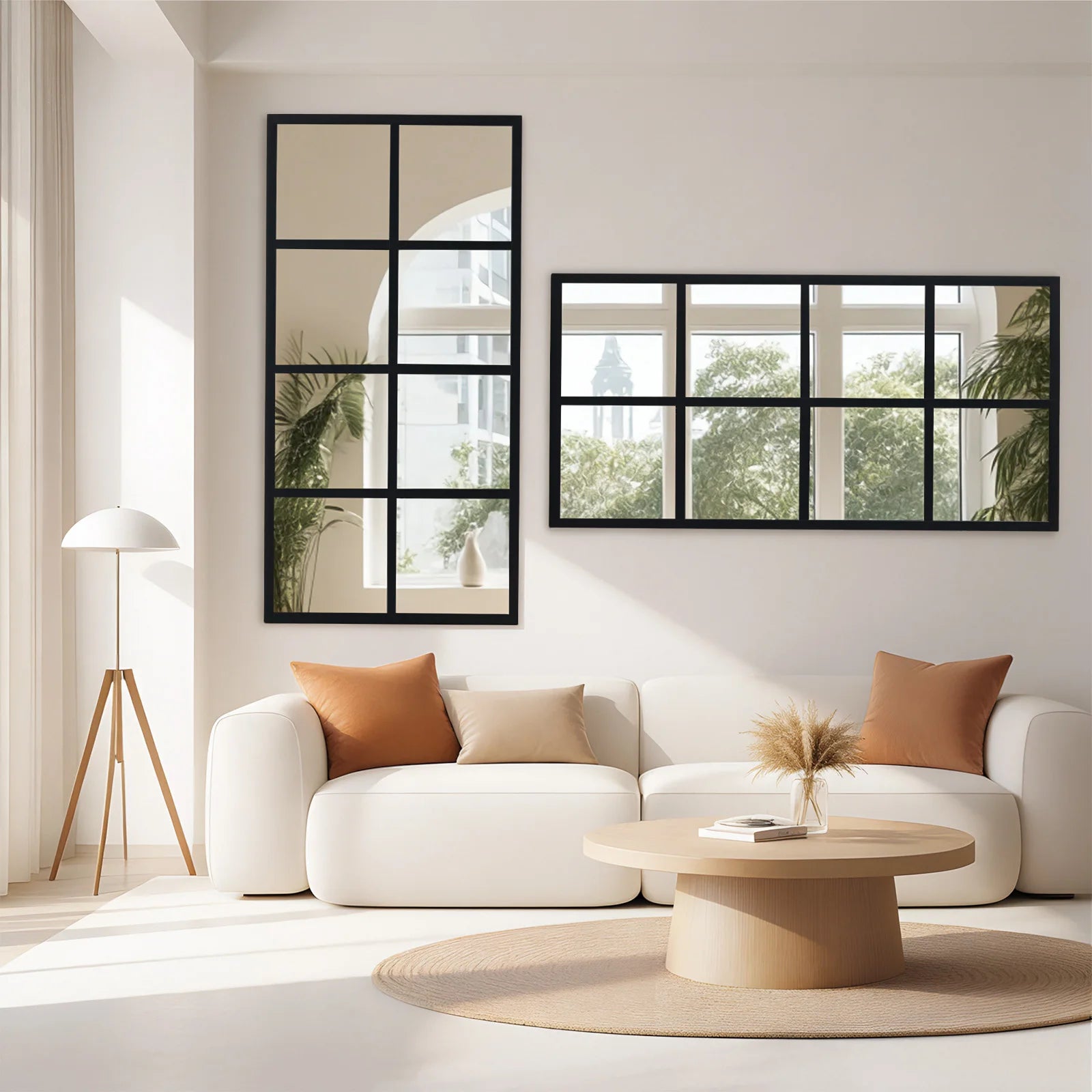 JHK 16" x 32"  Set of 2 Standing Hanging Full Body Wall Mirror Rectangle Window Pane Decorative Mirror Metal Framed Mirror