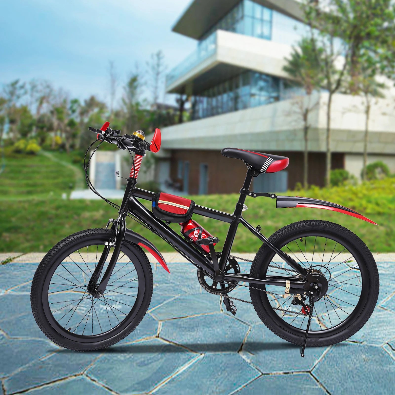 20" Mountain Bike 7 Speeds Kids Bicycle Dual-Disc Brakes Unisex Children's Bicycle Height Adjustable MTB Boys Girls Riding Bike