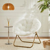 JHK Faux Fur Cozy Saucer Chairs For Living Room Folding Thick Padded Seat Metal Frame X-Large Reading Lounge Furniture