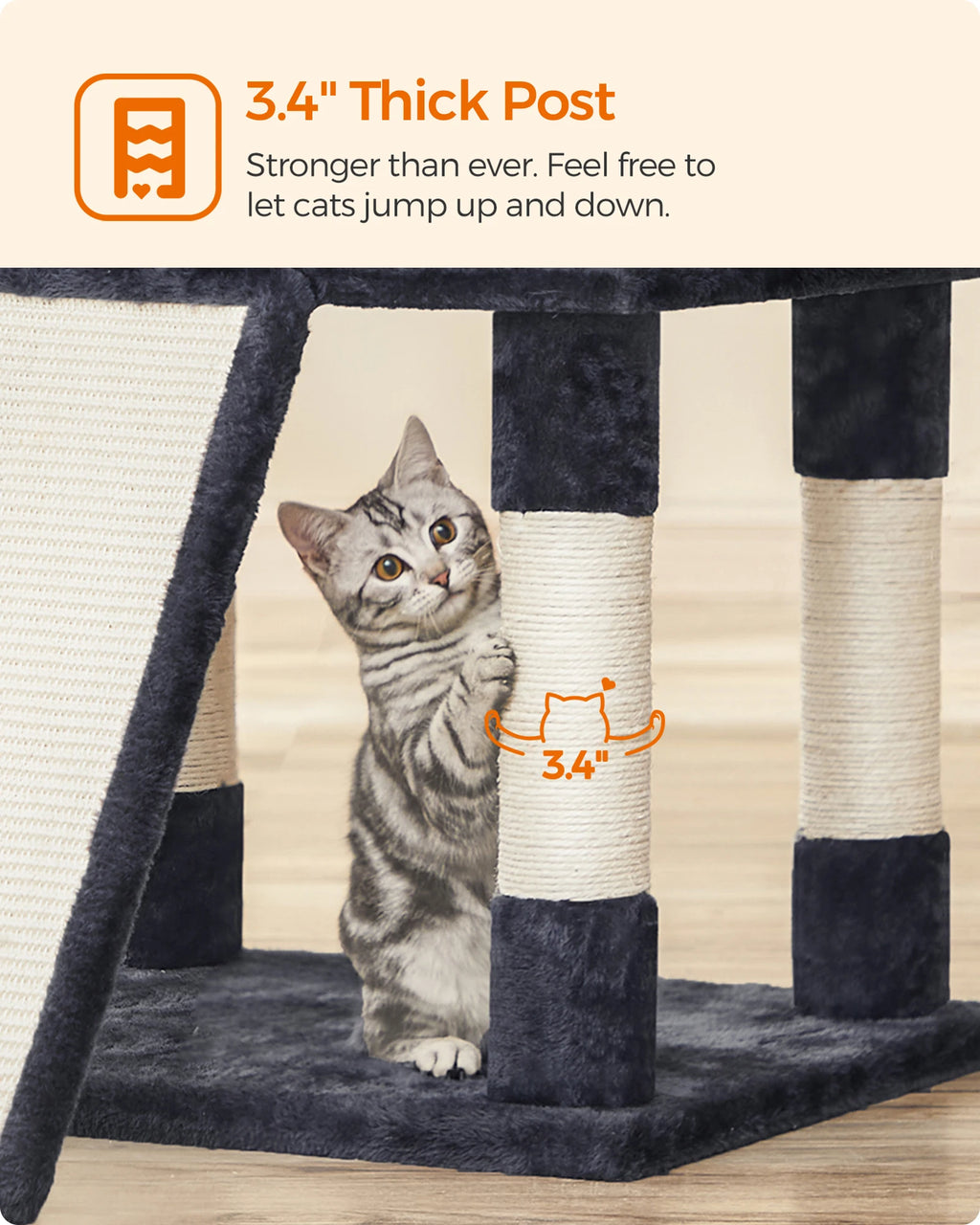 Feandrea 67 Inches Multi-Level Cat Tree for Large Cats, with Cozy Perches, Stable,