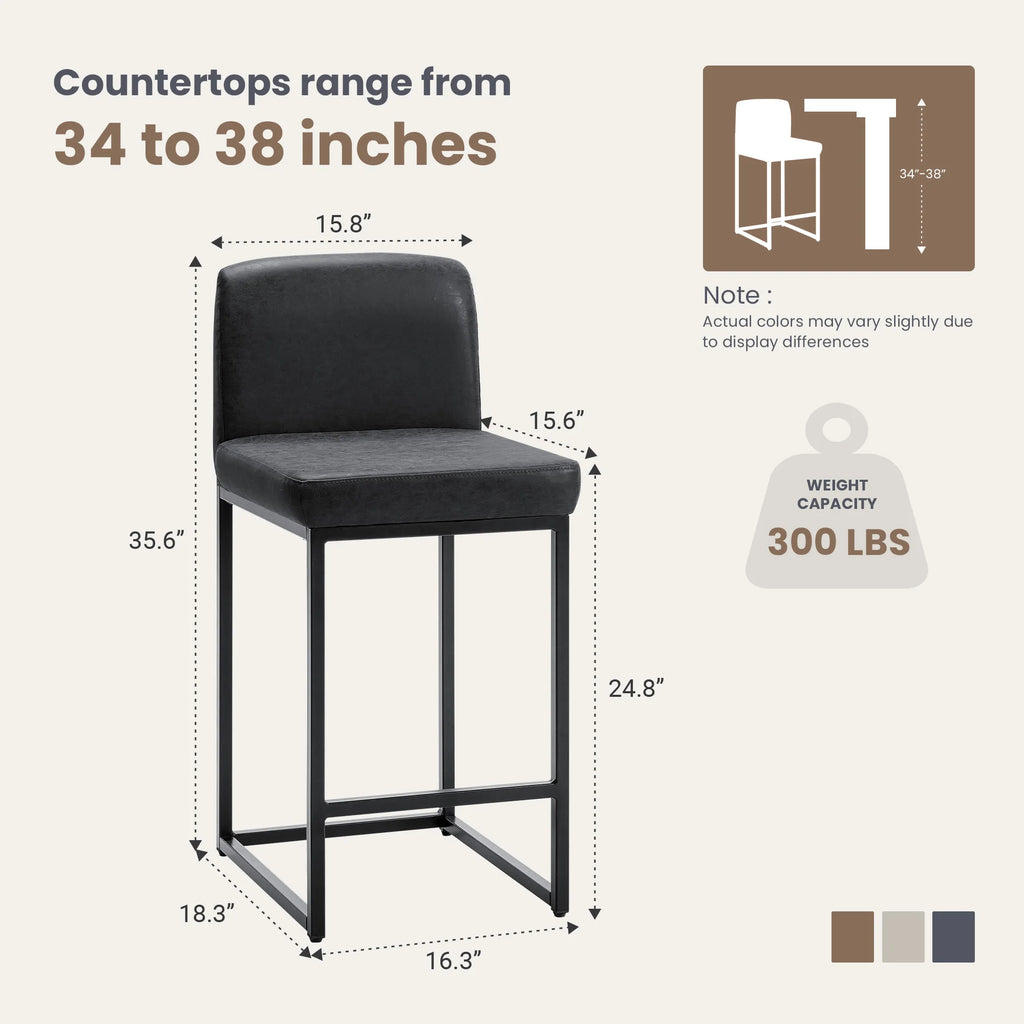 JHK PU Leather Counter Height Drawing Chair Set of 2 Ergonomic Counter Height Chairs with Metal Frame Padded Stools for Office