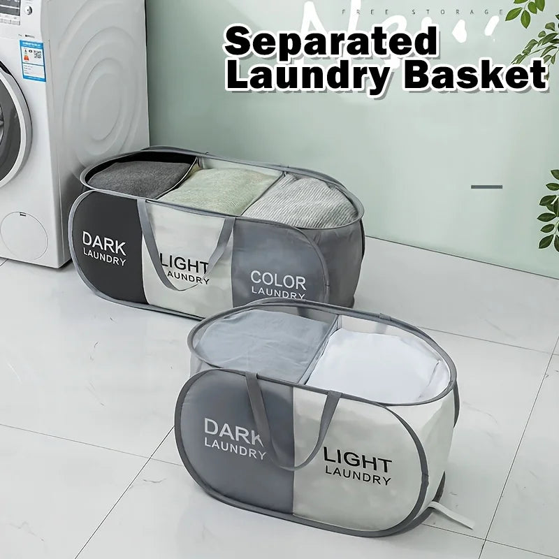 1pc Folding Classified Laundry Basket Breathable Separated Dirty clothes Storage Basket with Handle Large Capacity Laundry Bag