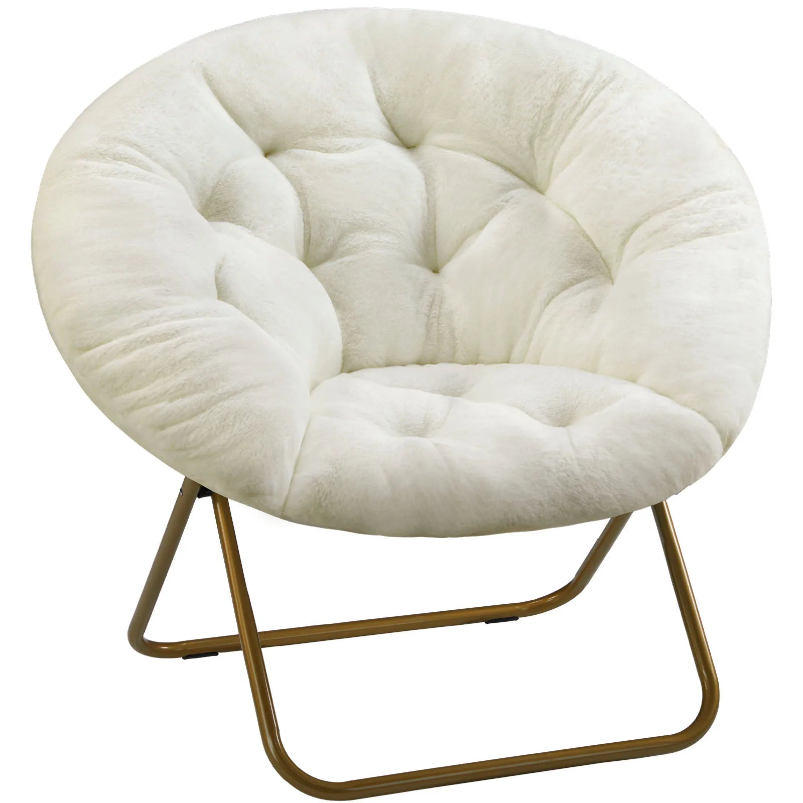 JHK Faux Fur Cozy Saucer Chairs For Living Room Folding Thick Padded Seat Metal Frame X-Large Reading Lounge Furniture