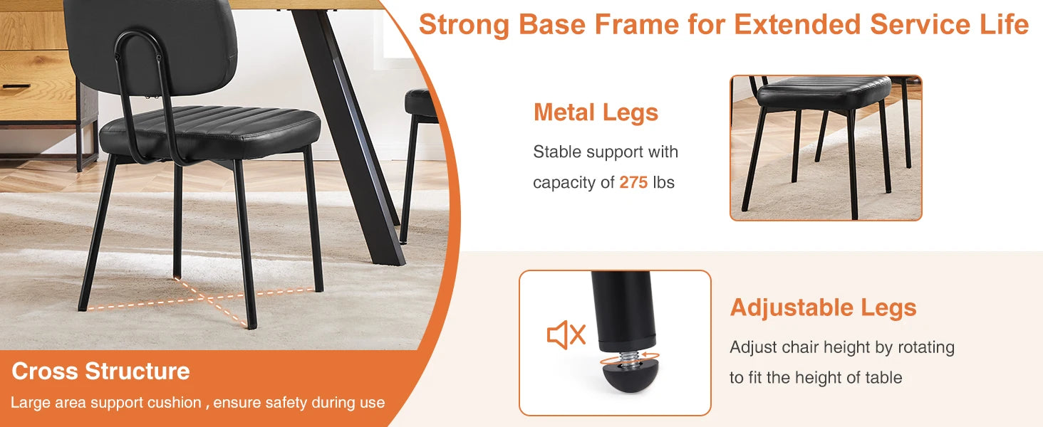 JHK Faux Leather Modern Dining Chairs Set of 2 Ergonomic Lumbar Support Foam Sponge Cushion Seat and Metal Legs for Kitchen