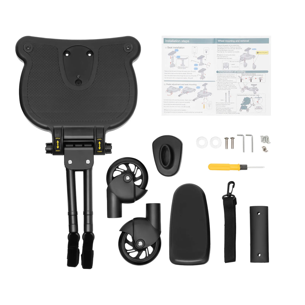 Universal 2-in-1 Stroller Board And Seat Pram Pedal Adapter for Kids - Detachable Safety Ride Board for Pushchair with 25kg Load