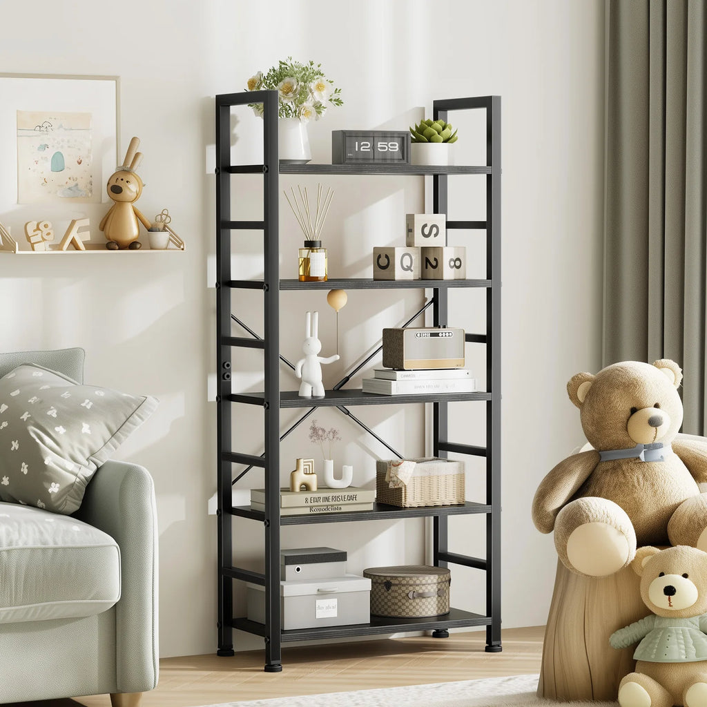 JHK 5 Tier Wooden Display Bookshelf Storage Standing Shelf Stable Frame Graduated Shelves for Organized Display for Living Room