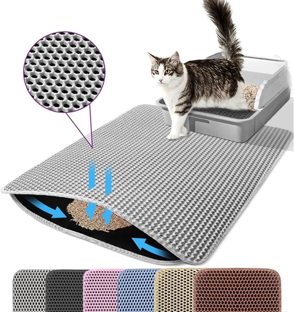 NEWc Large Size Cat Litter Mat-Advanced Honeycomb Double Layer Design,Urine Waterproof,Easy Cleaning,Scatter Control,Stay Clean