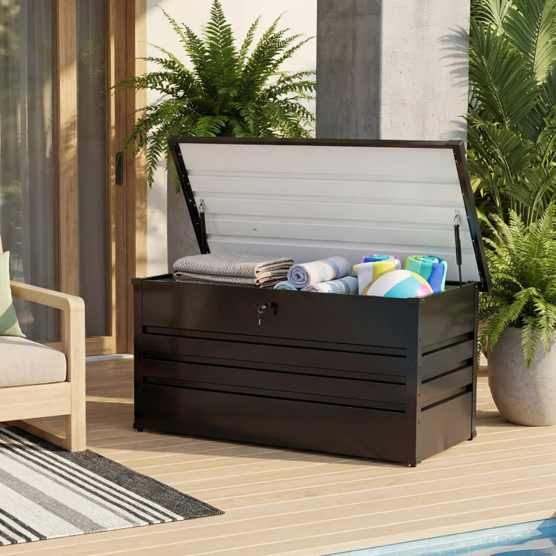 JHK 180 Gallon Outdoor Iron Deck Box Large Capacity Water Resistant Storage Box With Lockable for Patio Outdoor Furniture