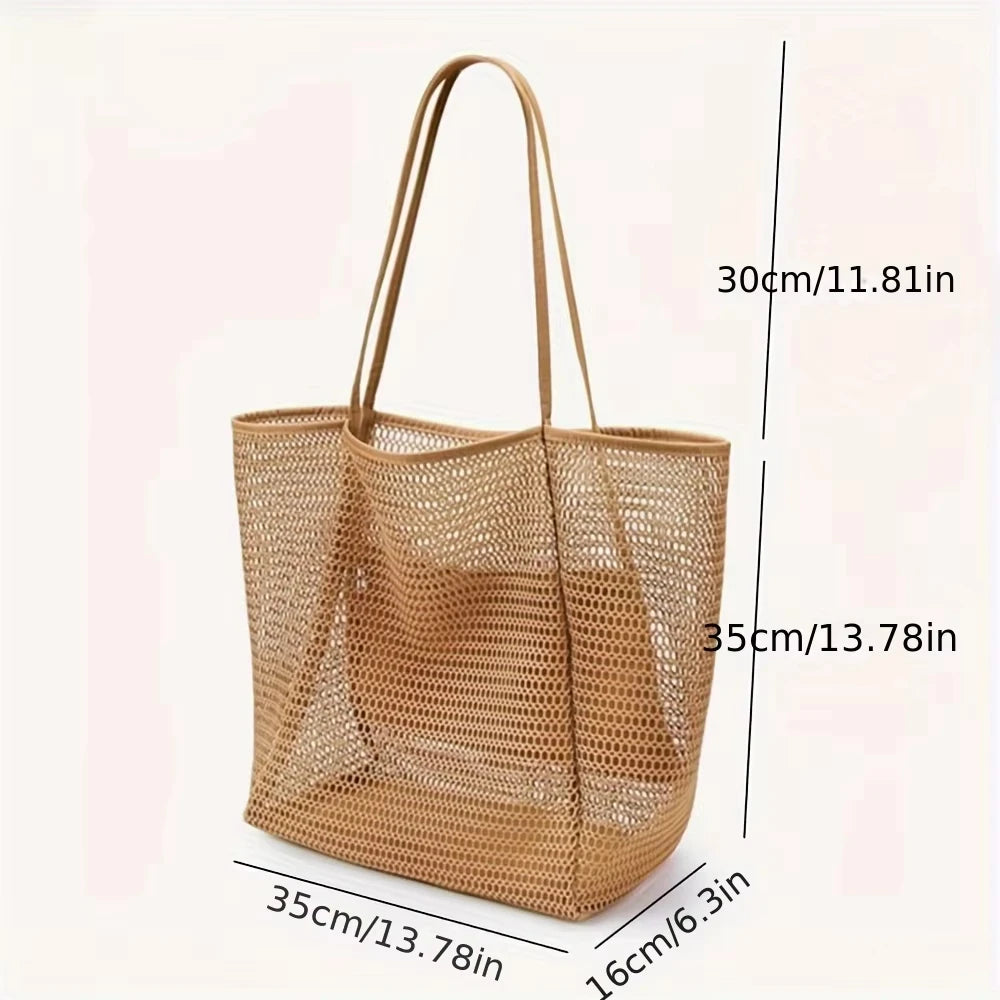 1pc Large Capacity Beach Bag Mesh Women's Single-shoulder Bag Foldable Travel Storage Bag Portable Shopping Bag Toiletry Bag