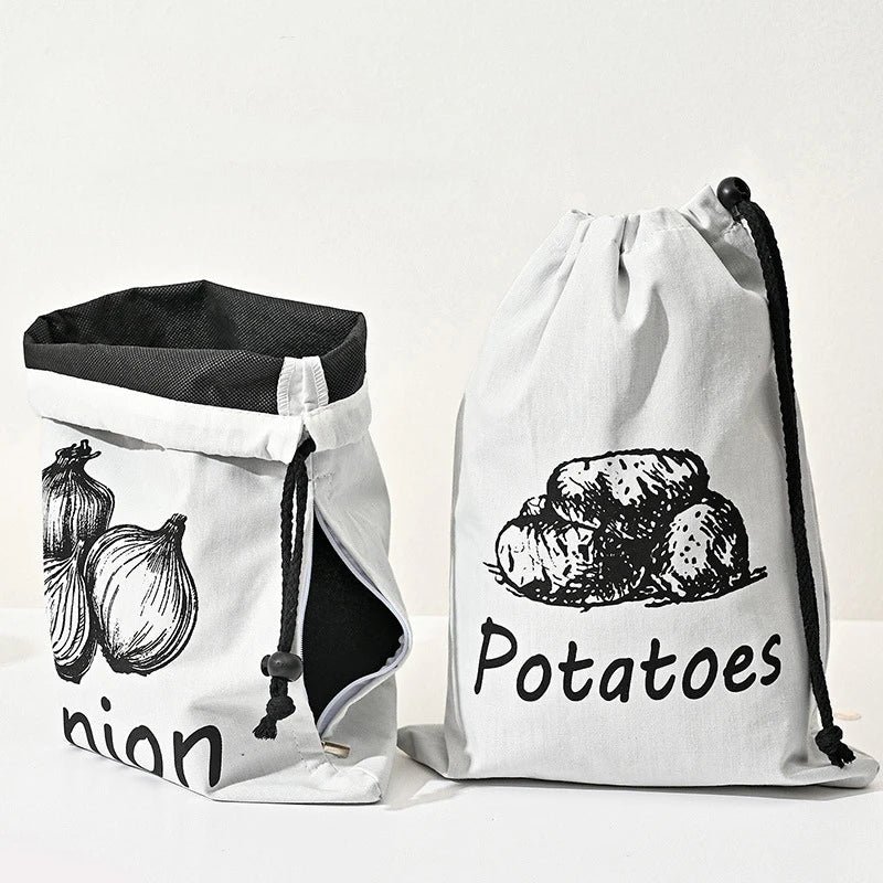 Potato Onion Garlic Storage Bag Durable Kitchen Vegetables Storage Pouch Drawstring Food Storage Bags with Zipper