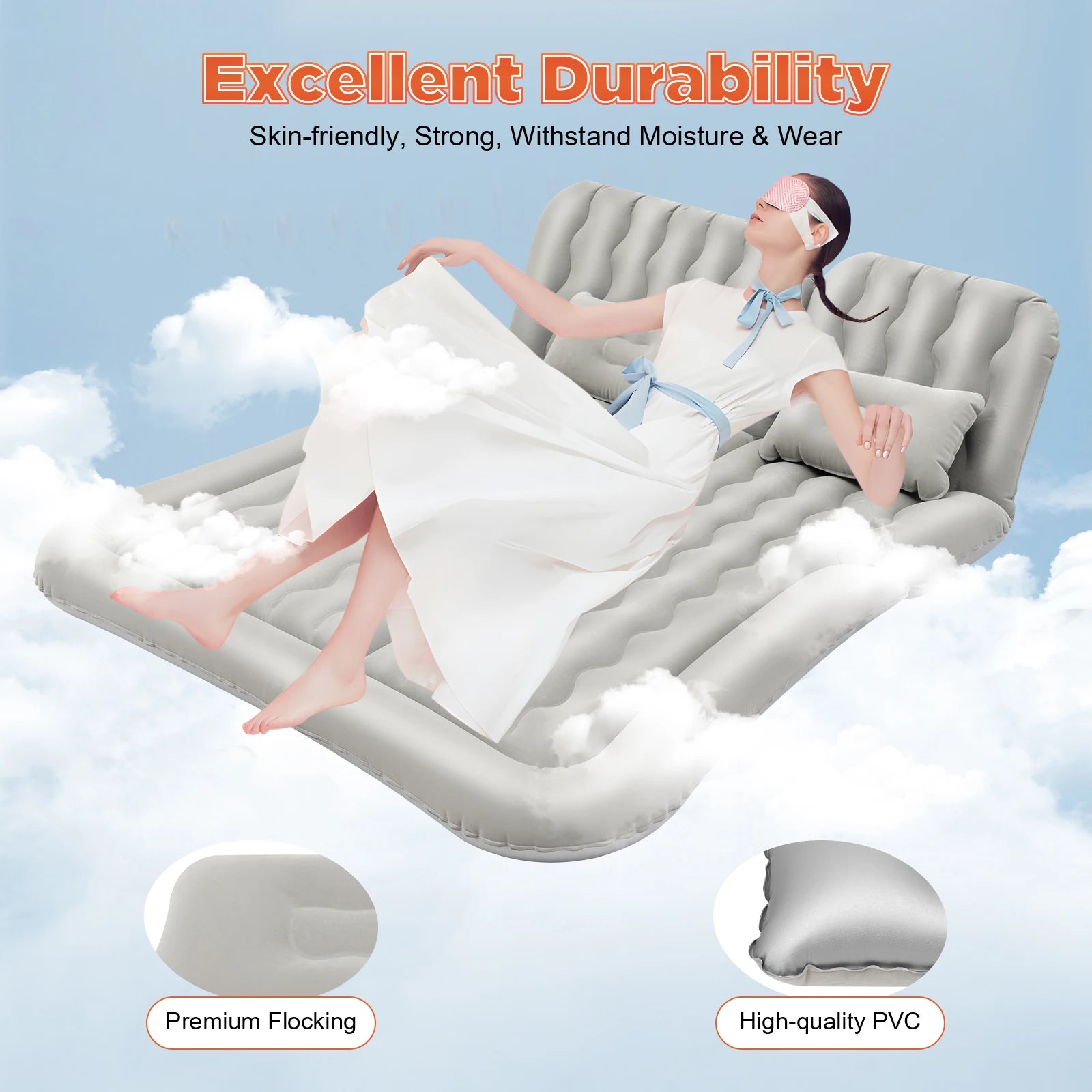 Universal Foldable Inflatable Bed Portable Inflatable Mattress Set Car Back Seat Sleeping Flocking Air Bed Cushion w/Pump+Pillow