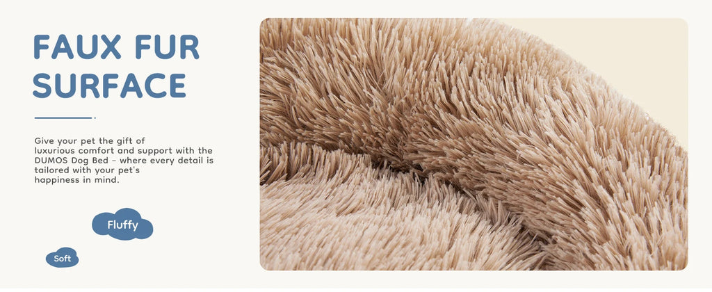 JHK Round Plush Faux Fur Calming Dog Bed for Medium to Large Dogs Washable Large Pet Bed Anti-Slip Fluffy Dog Bed For Home