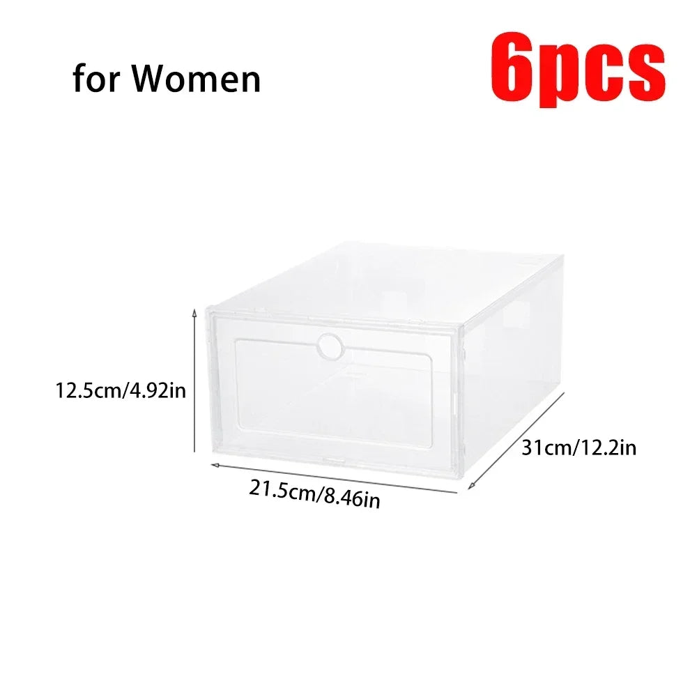 6pcs Transparent Thickened Shoes Box Dust-proof Moisture-proof Home Shoe Storage Case Fold Shoes Case Stackable Shoe Organizer