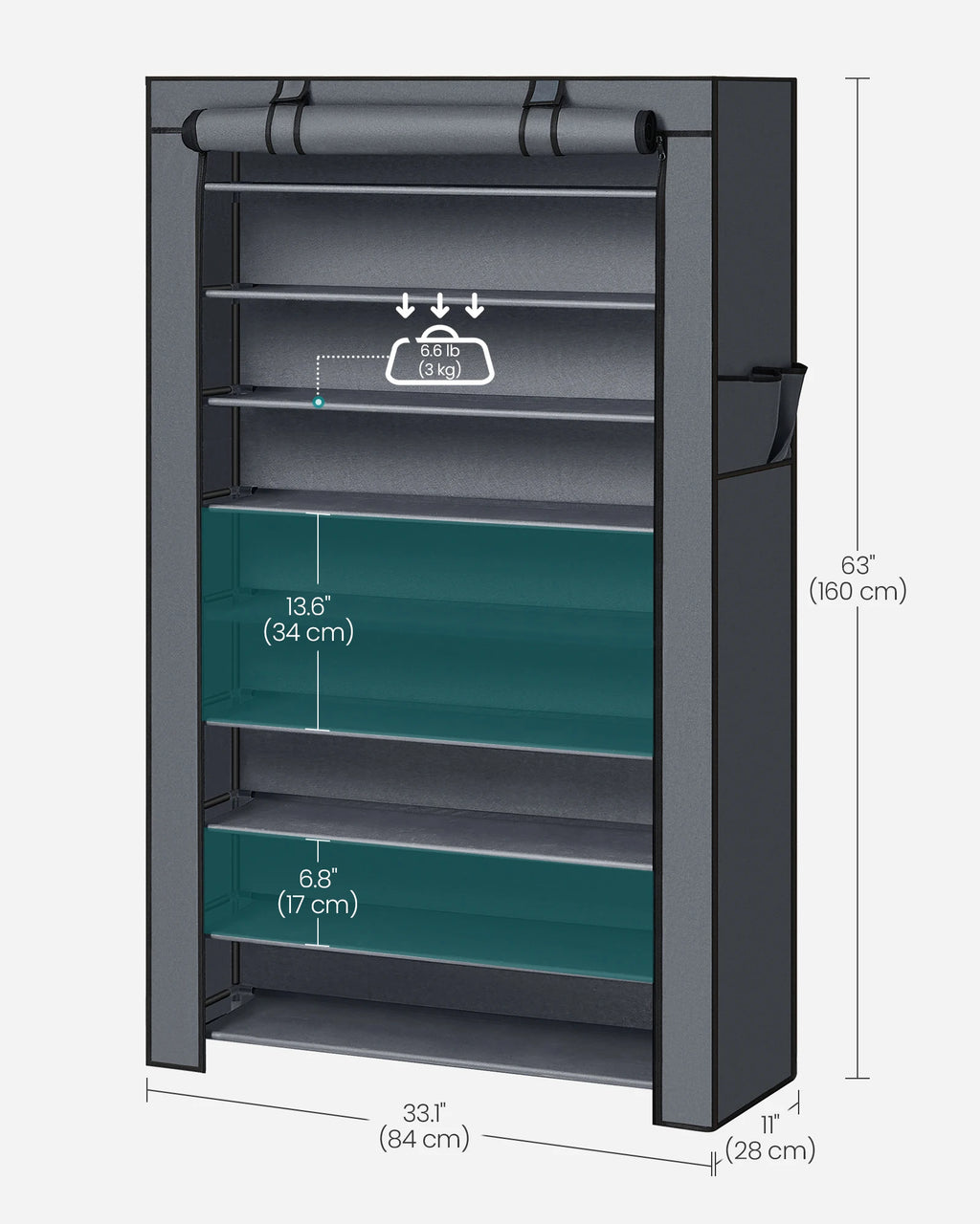 SONGMICS 10-Tier Shoe Rack, Shoe Storage Cabinet with Dustproof Cover, Free-Standing Shoe Storage Organizer for Closet, Entryway