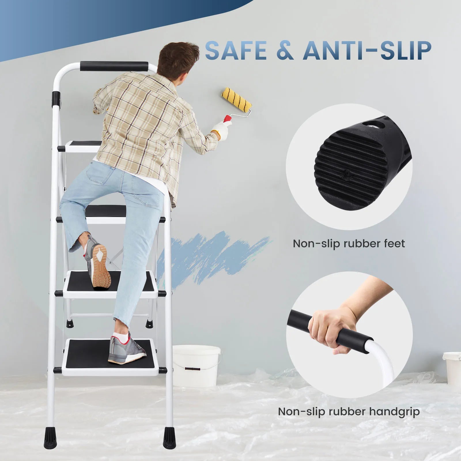 JHK 4 Step Ladder Folding Sturdy Step Stool with Anti-Slip Pedal 330lbs Capacity Steel Portable Heavy Duty Step Stool for Home