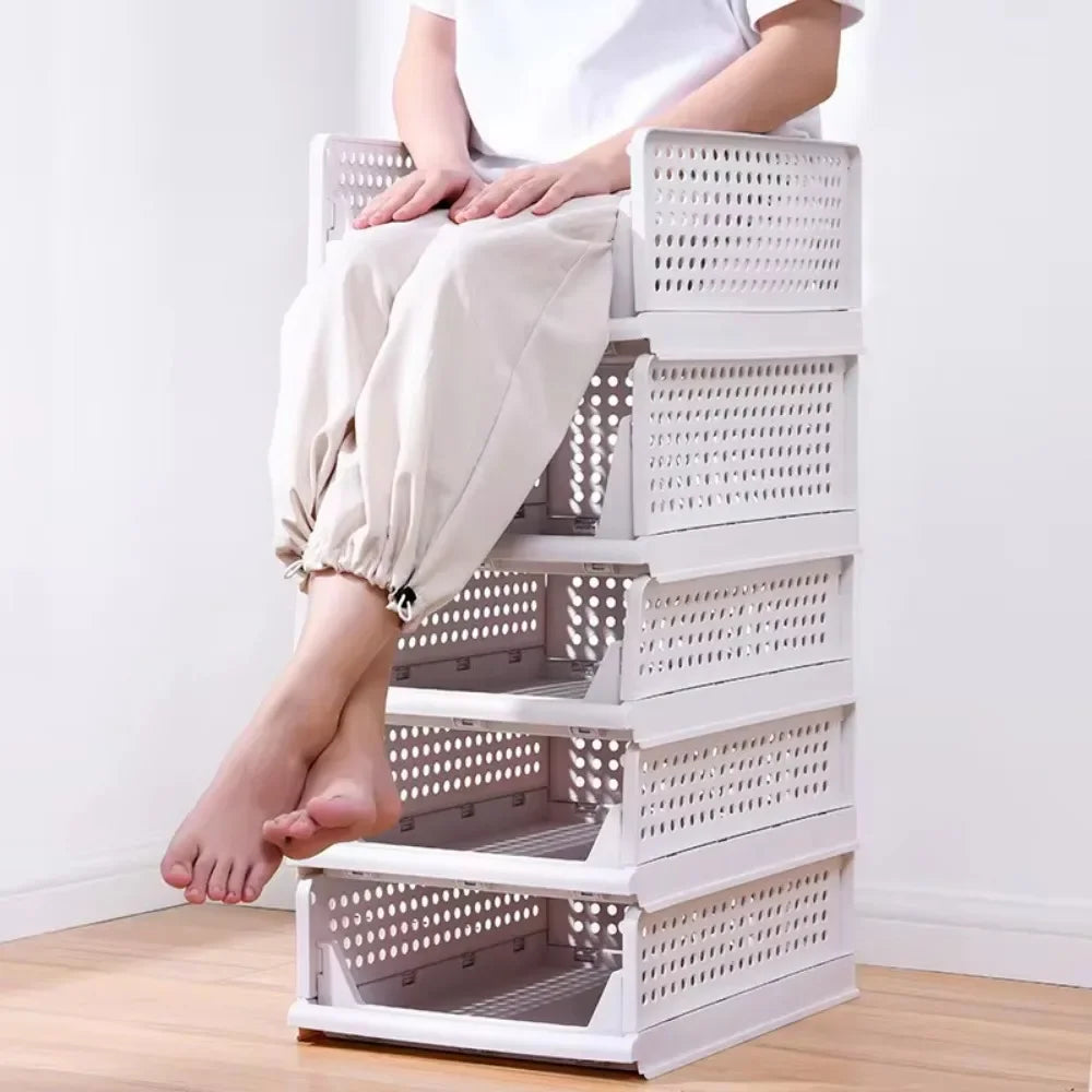 Home Stackable Plastic Drawers Organizing Boxes Partition Bedroom Office Organizers Closet Clothes Panties Folding Storage Box