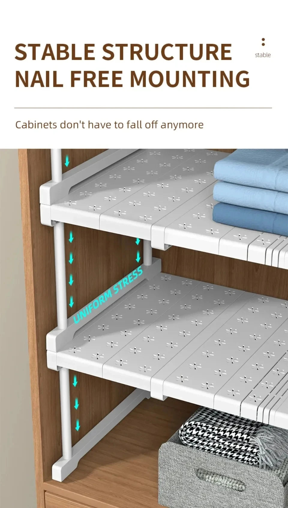 Closet Shelf Wardrobe Organizer Stackable Shelves Clother Storage Rack Telescopic Punch-Free Adjustable Wardrobe Divider Board