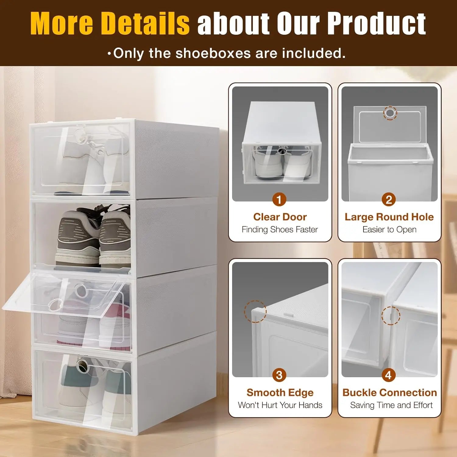 24 Pack Shoe Storage Boxes, Clear Plastic Stackable Shoe Organizer, Foldable Shoe Rack, Space-Saving Home & Office Organizatio
