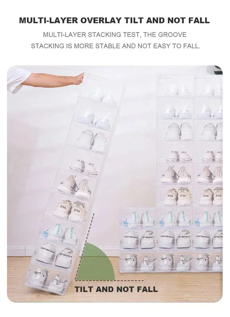 6pcs Transparent Shoe Boxes Stackable Shoe Cases Storage Plastic Shoes Box Dustproof Sneaker Boxes Shoes Furniture Organizers