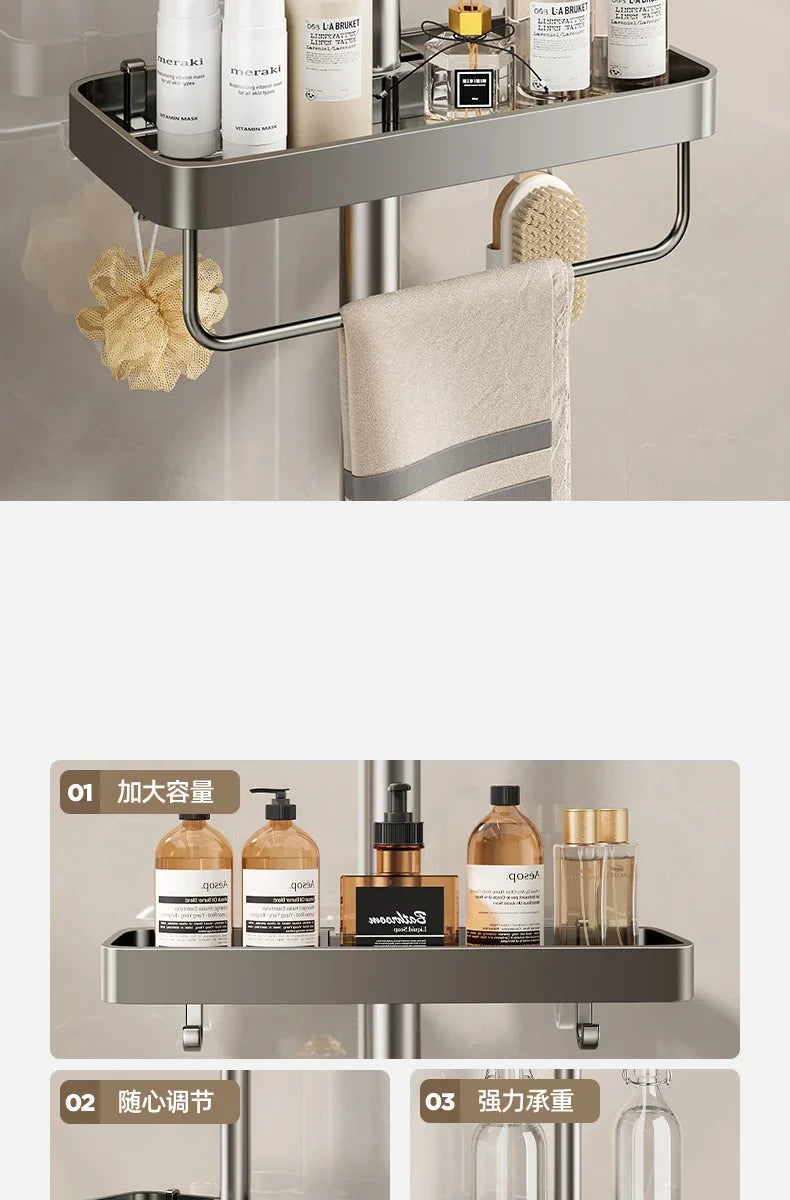 Bathroom Shower Head Holder Wall Mounted No Drilling Required Shampoo Organizer Rack Integrated Design Storage Shelf