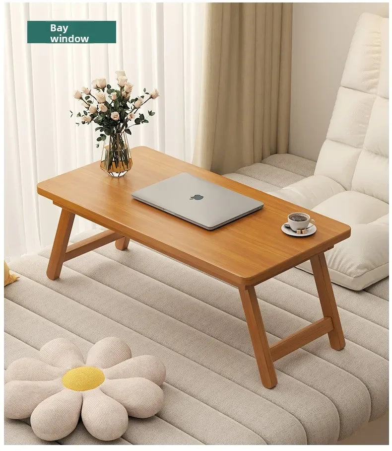 Foldable Tatami Coffee Table - Japanese Style Low Table for Bay Window & Living Room, Portable Bed Tea Table, table basse