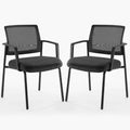 JHK Mesh Back Stacking Arm Chairs 2 Pack For Home and OfficeEasy to Use and Store Outdoor and Indoor Sturdy Metal Chairs