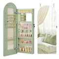 SONGMICS Wide Jewelry Organizer, LED Jewelry Cabinet Wall/Door Mounted, Arched Mirror with Storage, Lockable, Rounded Corner
