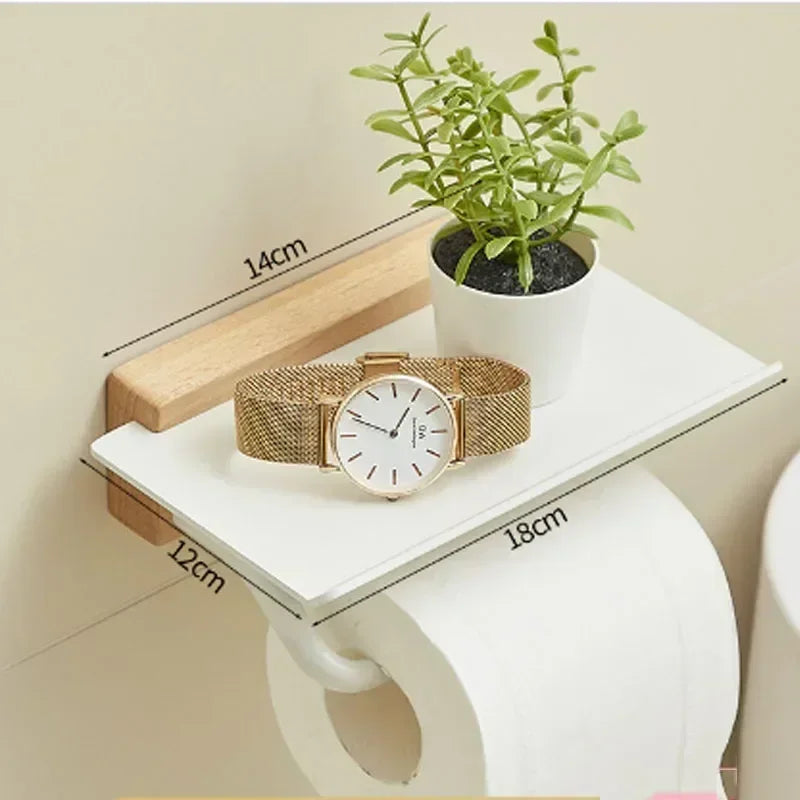 Wood Toilet Paper Holder Bathroom Wall Mount WC Paper Phone Holder Shelf Towel Roll Shelf Accessories Roll Holder